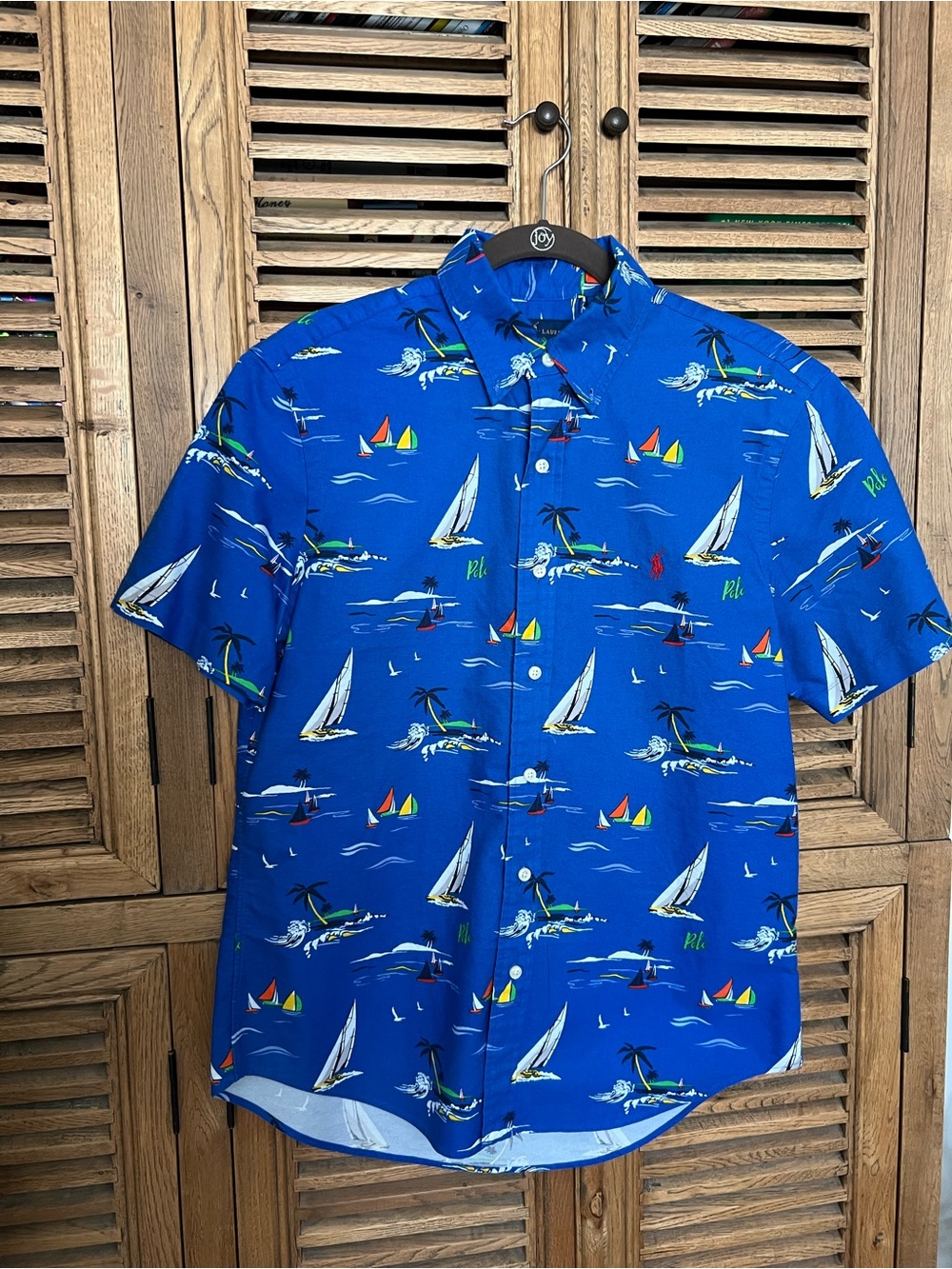 Polo Ralph Lauren Sailboat Print Oxford Shirt Blue Short Sleeve Women’s Medium